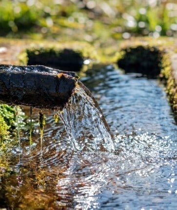 Water coming out of a pipe in a garden.